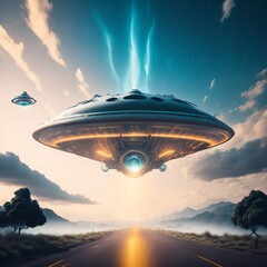 Fototapeta na wymiar UFOs on the way to the multiverse World UFO Day Generative AI