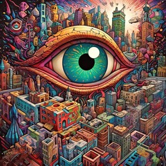 Fototapeta premium Watching City Generative AI artwork