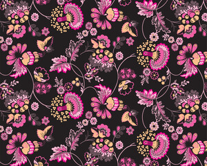 Ethnic floral pattern beautiful Indian style Paisley Ornament fabric Print