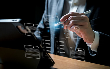People using Digital tablet while edit online shared document that can access online from cloud...