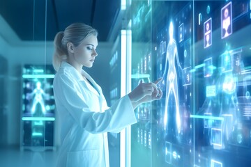 medical composition with person in futuristic clinic, ai tools generated image