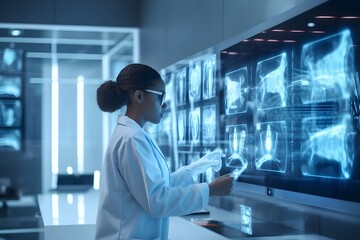 medical composition with person in futuristic clinic, ai tools generated image