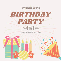birthday party template and cover, birthday party invitation card, with colorful illustration design