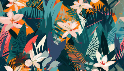 Obraz na płótnie Canvas Modern exotic floral jungle pattern. Collage contemporary seamless pattern. Hand drawn artistic style design