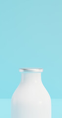 Milk dairy day.Part of glass bottle on isolated blue background.3d rendering.
