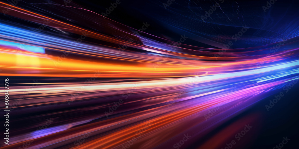 Wall mural abstract long exposure dynamic speed light trails background. generative ai