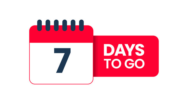 Seven Days to go, 7 Days left icon, 7 days to go vector on white background, Transparent date 
