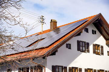 Solar Electricity on the roof of a private house in the form of solar panels.