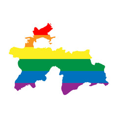 Tajikistan country silhouette. Country map silhouette in rainbow colors of LGBT flag.