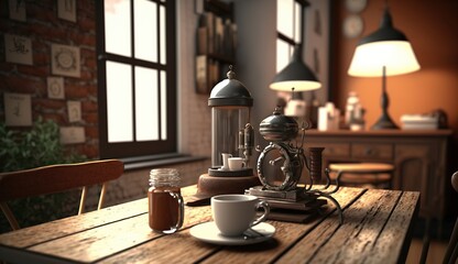 Coffee shop interior A cup of a coffee on the table AI Generated