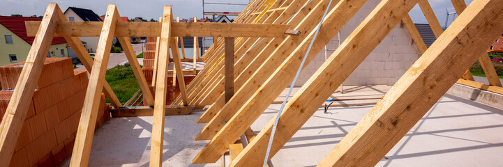 roof truss in construction of a new built house