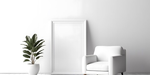 Blank picture frame mockup on white wall,generative ai