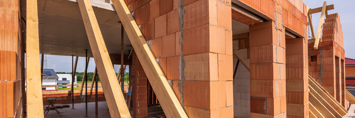 roof truss in construction of a new built house