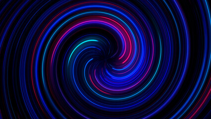 Fototapeta premium Illustration of abstract colorful glow radial lines circles concentric on black background.