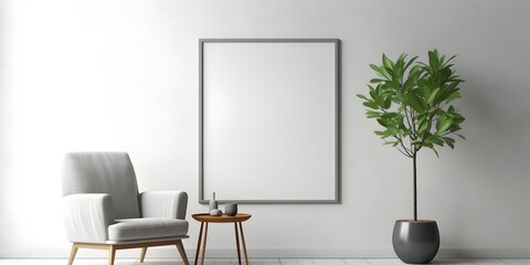 Blank picture frame mockup on white wall,generative ai