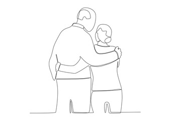 Grandparents hug each other. Grandparent day one-line drawing