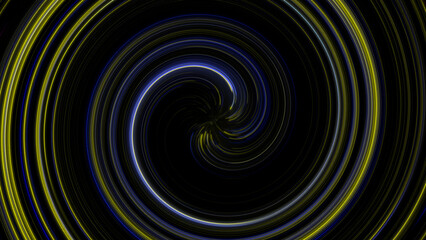 Abstract blue and yellow circle lights with motion effect. Circular glow lines. Neon circle with light effect. Abstract background.
