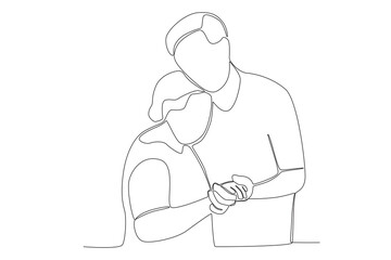 Grandpa and grandma couple hugging tenderly. Grandparent day one-line drawing
