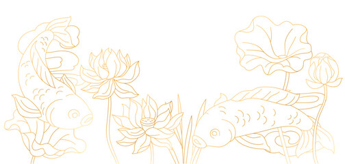 Oriental fish and lotus illustration. Chinese and japanese traditional background.