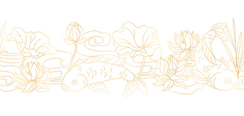 Oriental fish and lotus pattern. Chinese and japanese traditional background.