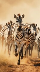 Zebras Galloping Across the Golden Plains. Generative ai