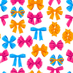 Pattern with color bows. Ribbon with knot for card decoration and design.