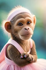 Female monkey with a pink dress, Generative AI