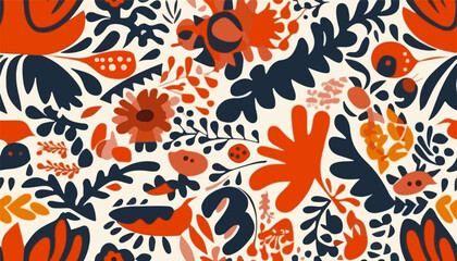Ukrainian style ornament. Hand drawn abstract organic shapes pattern. Collage contemporary floral print. Fashionable template for design