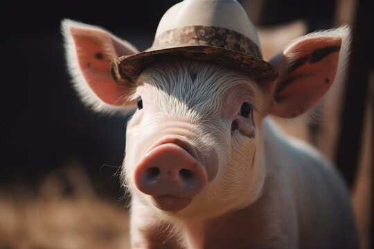 cute pig wearing a cowboy hat