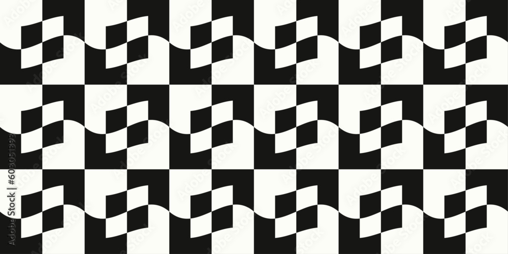 Aufkleber Checkered pattern black and white. Vector chess pattern is seamless and slightly wavy. Looks like a racing flag, seamless pattern.
