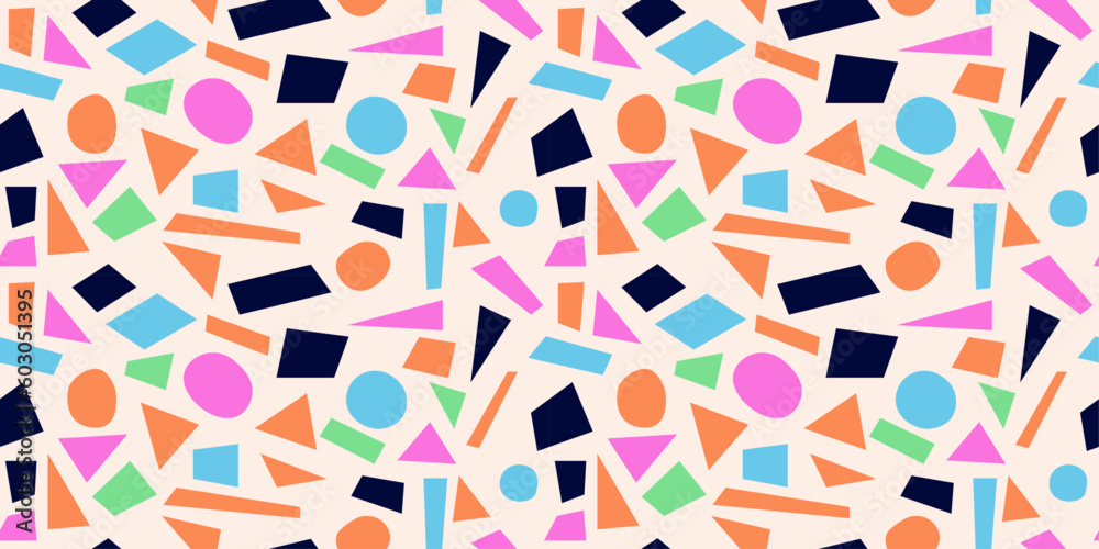 Leinwandbilder colored casual geometric shapes. multicolored pattern with circles, rectangles, and triangles.