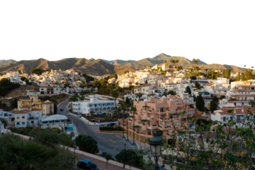 city view, mountains, nerja spain, transparent background. PNG.