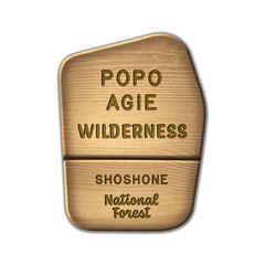 Popo Agie National Wilderness, Shoshone National Forest Wyoming wood sign illustration on transparent background