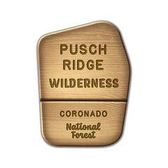 Pusch Ridge National Wilderness, Coronado National Forest Arizona wood sign illustration on transparent background