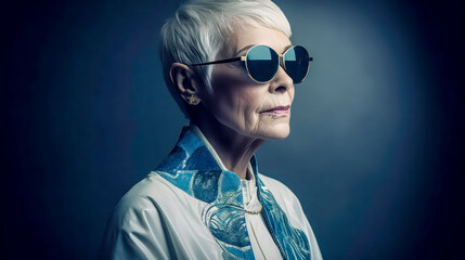 Mature Woman in Fashion Stylish as a Model Illustration Generative AI Background Cover Magazine