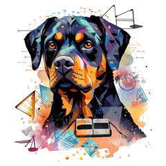 A minimalist t-shirt design featuring an accountant Rottweiler dog silhouette, composed of various financial symbols and icons, Generative Ai