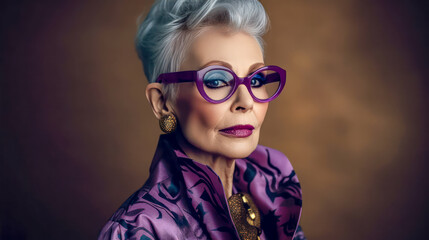 Mature Woman in Fashion Stylish as a Model Illustration Generative AI Background Cover Magazine