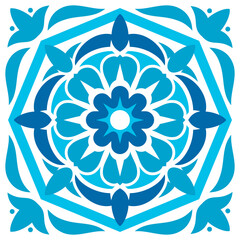 Azulejo floor tile abstract geometric majolica. Vector mediterranean pattern, portuguese floor tiles azulejo design, cement talavera mosaic