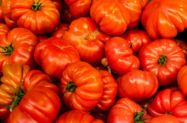 Beefsteak tomatoes at a market stall in Hyeres, France.