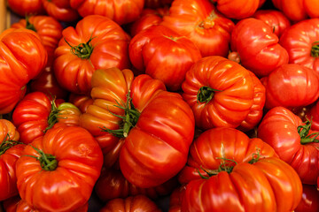 Beefsteak tomatoes at a market stall in Hyeres, France.