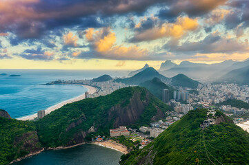 view of Copacabana,  Corcovado, Urca and Botafogo in Rio de Janeiro, Brazil. Skyline of Rio de...