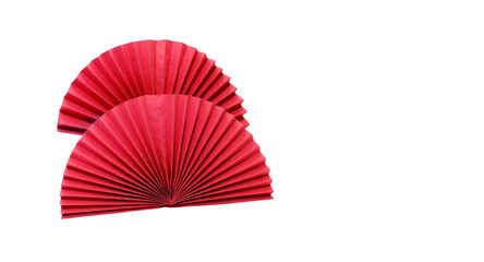 Red circle handmade paper fans on white background. Chinese New Year 2023 background