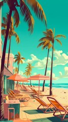 Obraz premium Serene Miami Beach Scene with Sunbathers. Generative ai