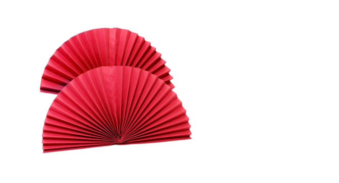 Red circle handmade paper fans on white background. Chinese New Year 2023 background