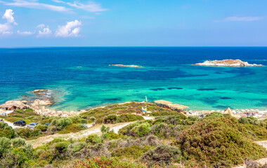 Fototapeta na wymiar Sithonia peninsula seascape and Tigania beach, Chalkidiki, Greece