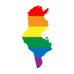 Tunisia country silhouette. Country map silhouette in rainbow colors of LGBT flag.