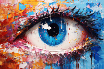 the painting depicts a colorful eye. generative AI