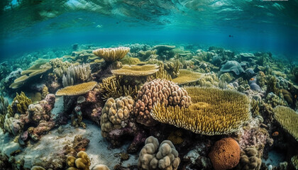 Fototapeta premium Multi colored aquatic animals swim in tropical reef generated by AI