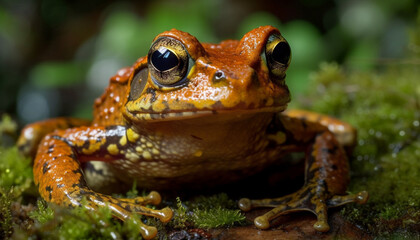 Obraz premium Green toad sitting in wet tropical forest generated by AI