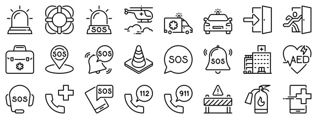 Line icons about emergency on transparent background with editable stroke. - 603054175